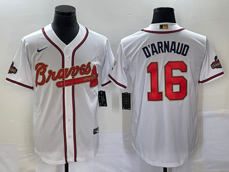 Men's Atlanta Braves Travis d'Arnaud #16 White Jersey